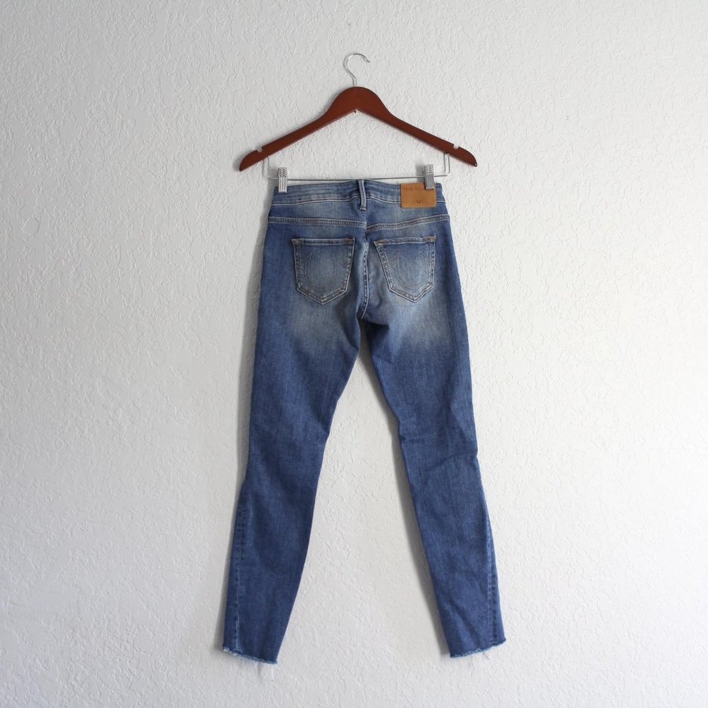 True Religion Halle split hem super skinny distressed jeans blue sz 25 0 - Picture 2 of 14